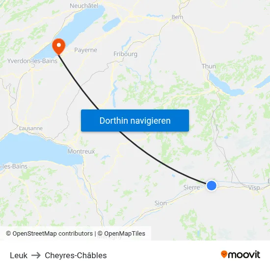 Leuk to Cheyres-Châbles map