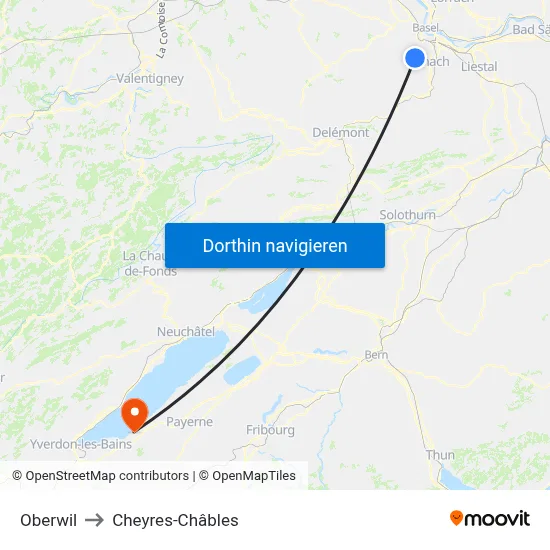 Oberwil to Cheyres-Châbles map