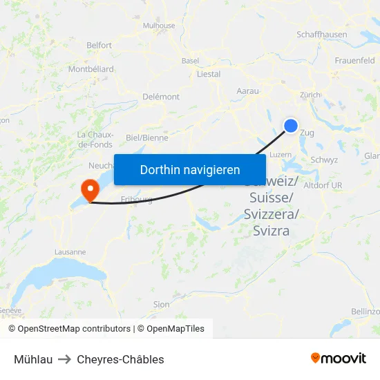 Mühlau to Cheyres-Châbles map