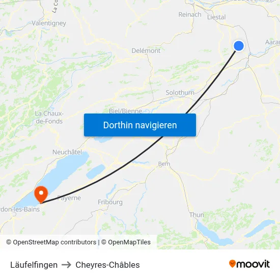 Läufelfingen to Cheyres-Châbles map