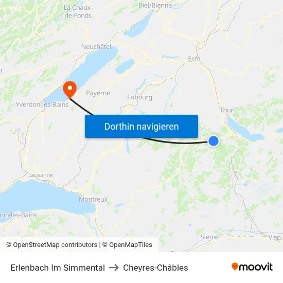 Erlenbach Im Simmental to Cheyres-Châbles map
