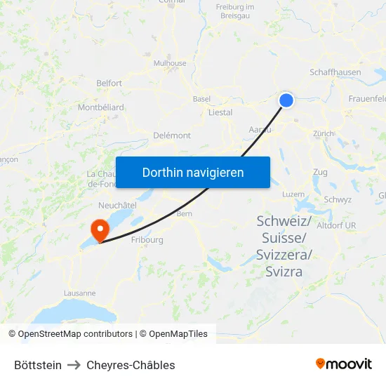 Böttstein to Cheyres-Châbles map