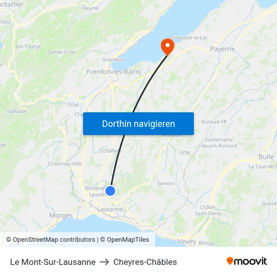 Le Mont-Sur-Lausanne to Cheyres-Châbles map