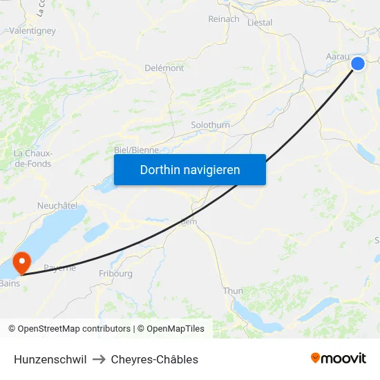 Hunzenschwil to Cheyres-Châbles map