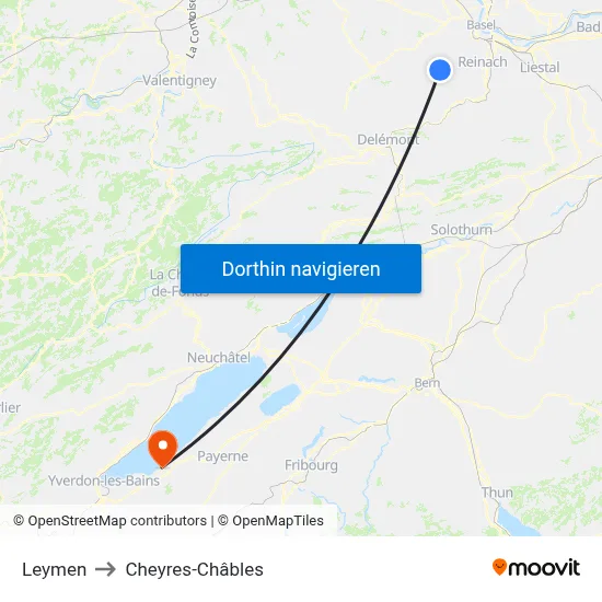 Leymen to Cheyres-Châbles map