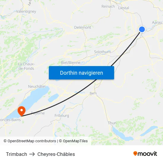 Trimbach to Cheyres-Châbles map