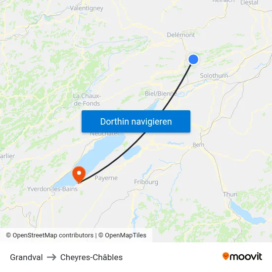 Grandval to Cheyres-Châbles map