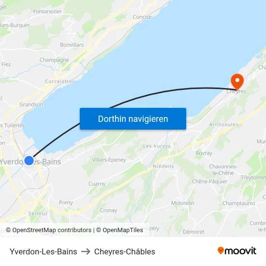 Yverdon-Les-Bains to Cheyres-Châbles map