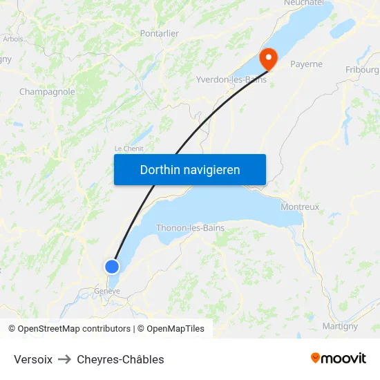 Versoix to Cheyres-Châbles map