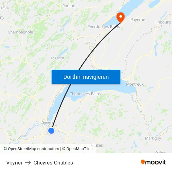 Veyrier to Cheyres-Châbles map