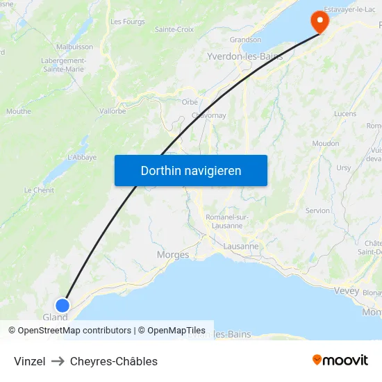 Vinzel to Cheyres-Châbles map