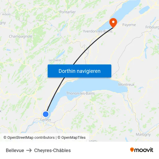Bellevue to Cheyres-Châbles map