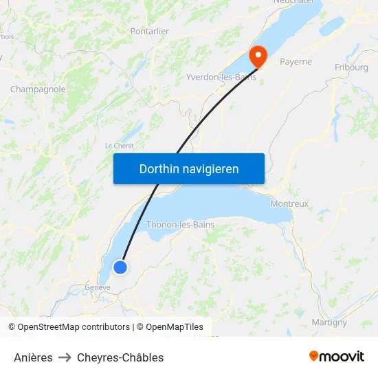 Anières to Cheyres-Châbles map