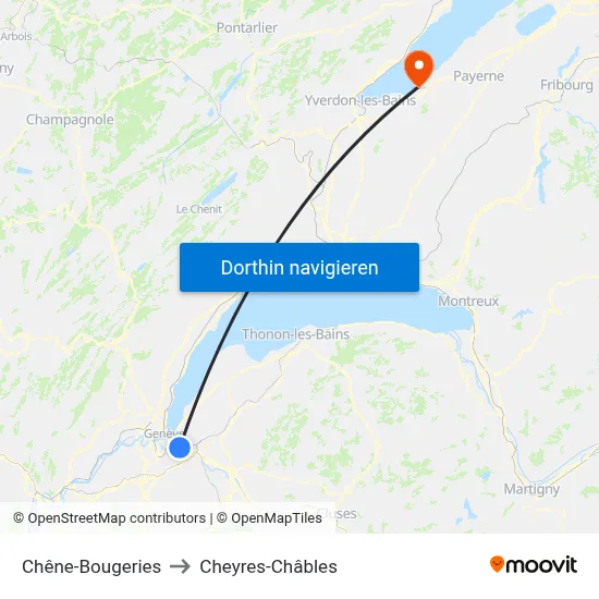 Chêne-Bougeries to Cheyres-Châbles map