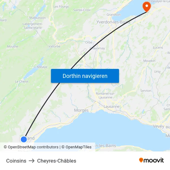 Coinsins to Cheyres-Châbles map