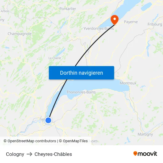 Cologny to Cheyres-Châbles map