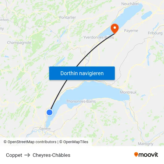 Coppet to Cheyres-Châbles map