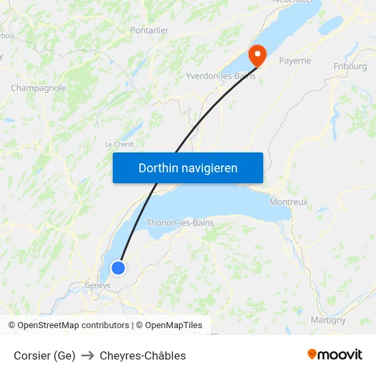 Corsier (Ge) to Cheyres-Châbles map