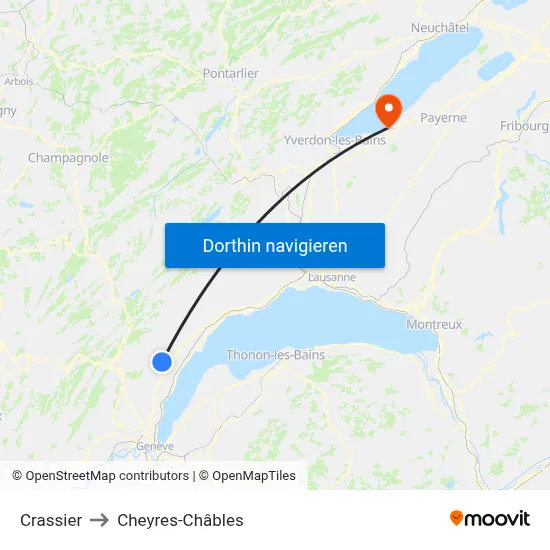 Crassier to Cheyres-Châbles map