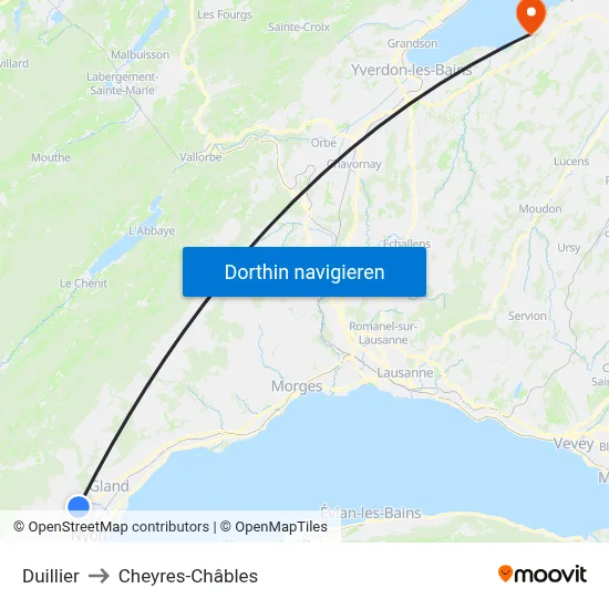 Duillier to Cheyres-Châbles map