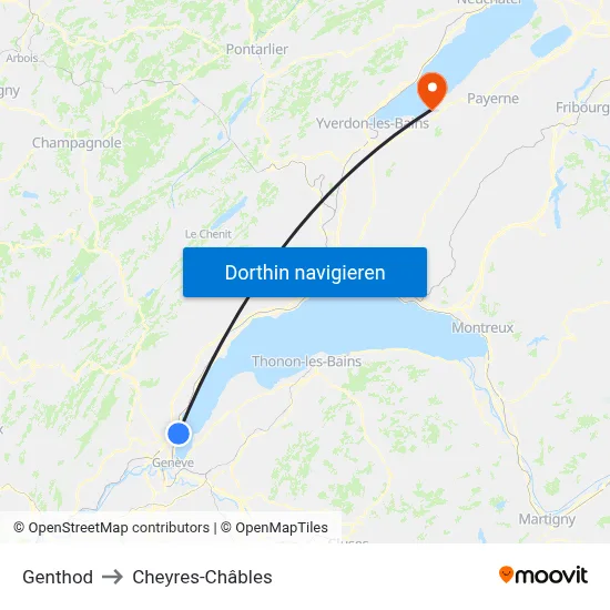 Genthod to Cheyres-Châbles map
