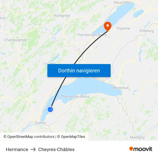 Hermance to Cheyres-Châbles map