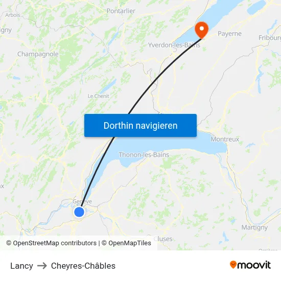 Lancy to Cheyres-Châbles map