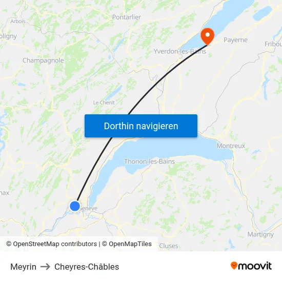 Meyrin to Cheyres-Châbles map