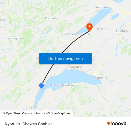 Nyon to Cheyres-Châbles map
