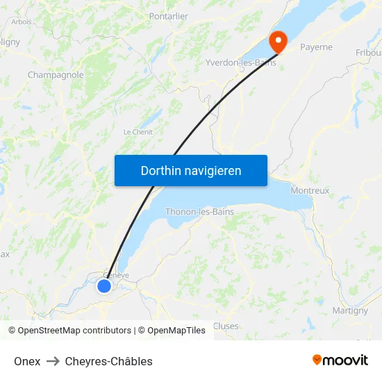 Onex to Cheyres-Châbles map