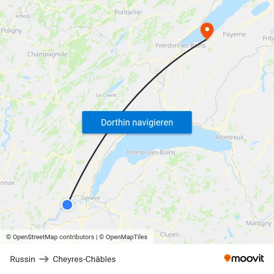 Russin to Cheyres-Châbles map