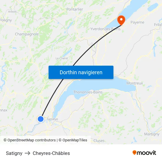Satigny to Cheyres-Châbles map