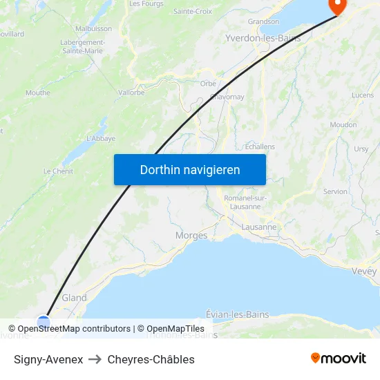 Signy-Avenex to Cheyres-Châbles map