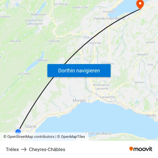 Trélex to Cheyres-Châbles map