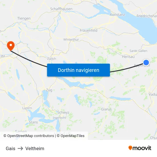 Gais to Veltheim map
