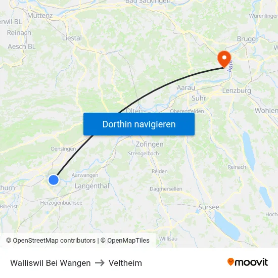 Walliswil Bei Wangen to Veltheim map