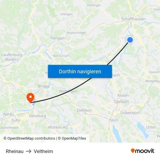 Rheinau to Veltheim map