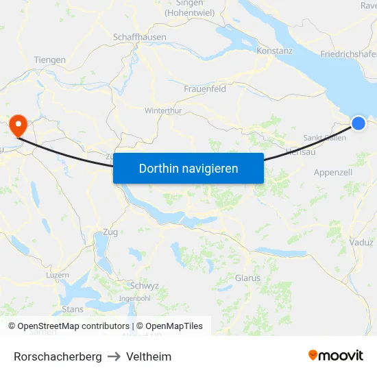Rorschacherberg to Veltheim map