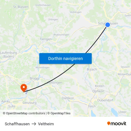 Schaffhausen to Veltheim map