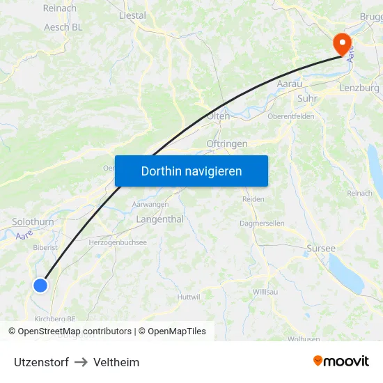 Utzenstorf to Veltheim map