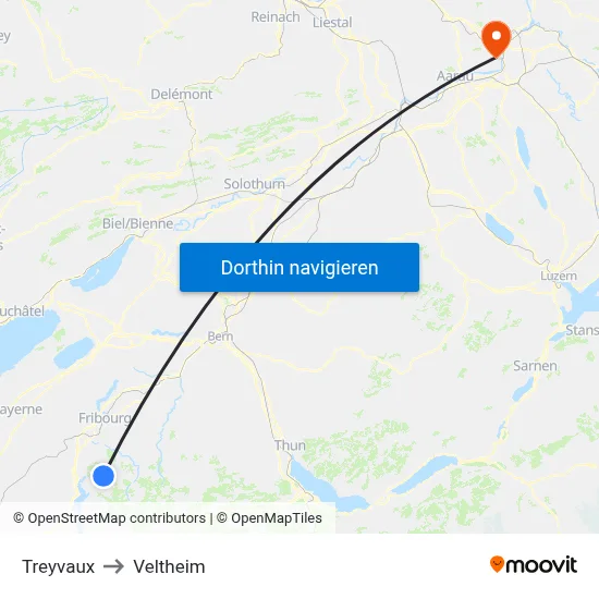 Treyvaux to Veltheim map