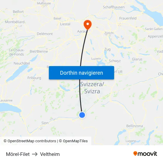 Mörel-Filet to Veltheim map