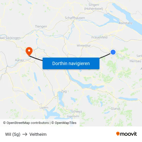 Wil (Sg) to Veltheim map