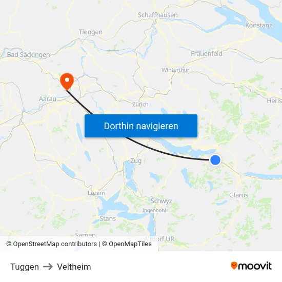 Tuggen to Veltheim map