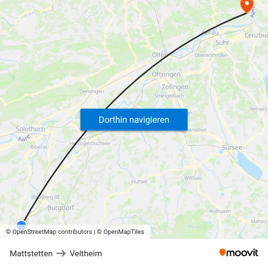 Mattstetten to Veltheim map
