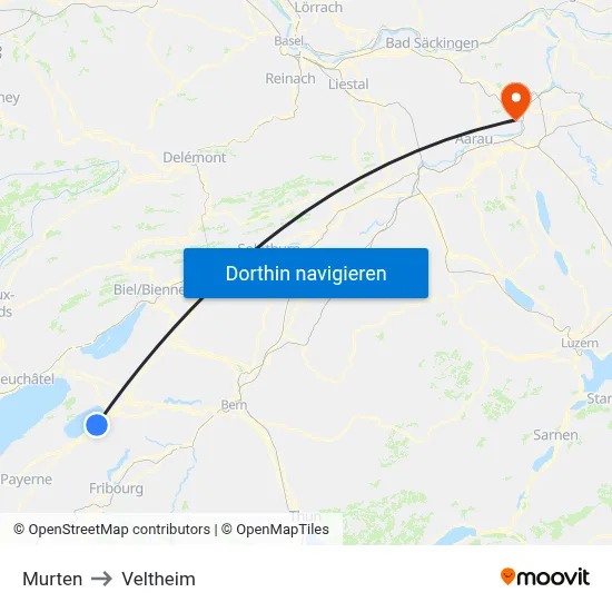 Murten to Veltheim map