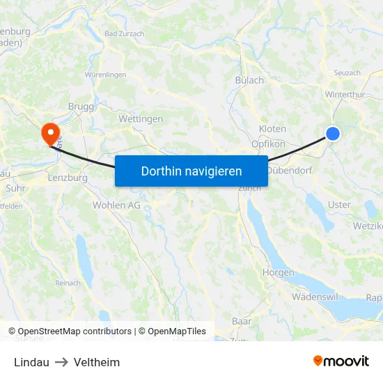 Lindau to Veltheim map