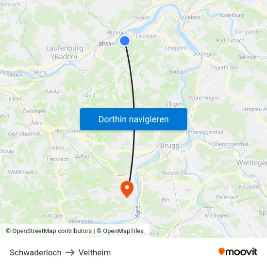 Schwaderloch to Veltheim map