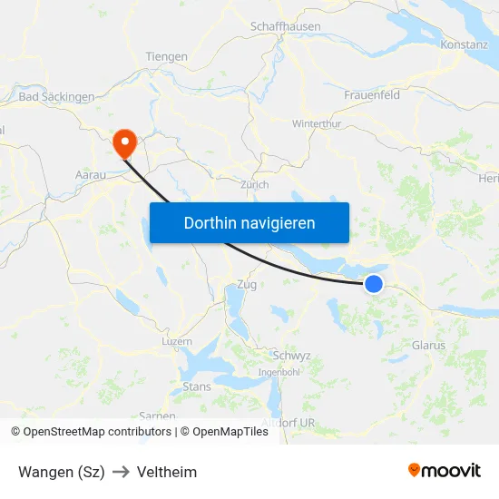 Wangen (Sz) to Veltheim map