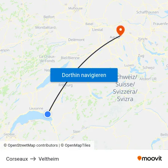 Corseaux to Veltheim map